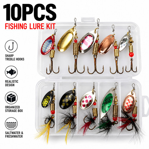 10x fishing spinner lures - 10x, set